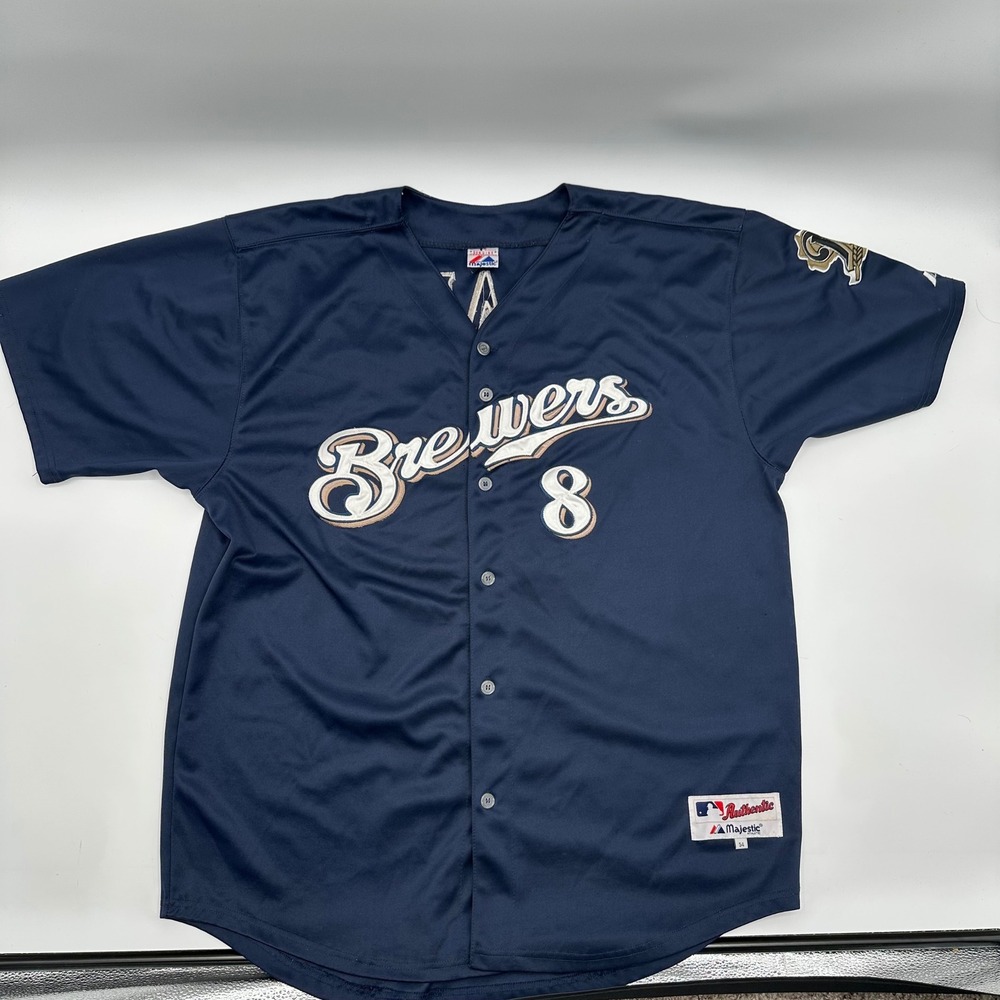 Majestic Milwaukee Brewers Ryan Braun 8 Authentic Jersey Mens 54 Navy Blue MLB